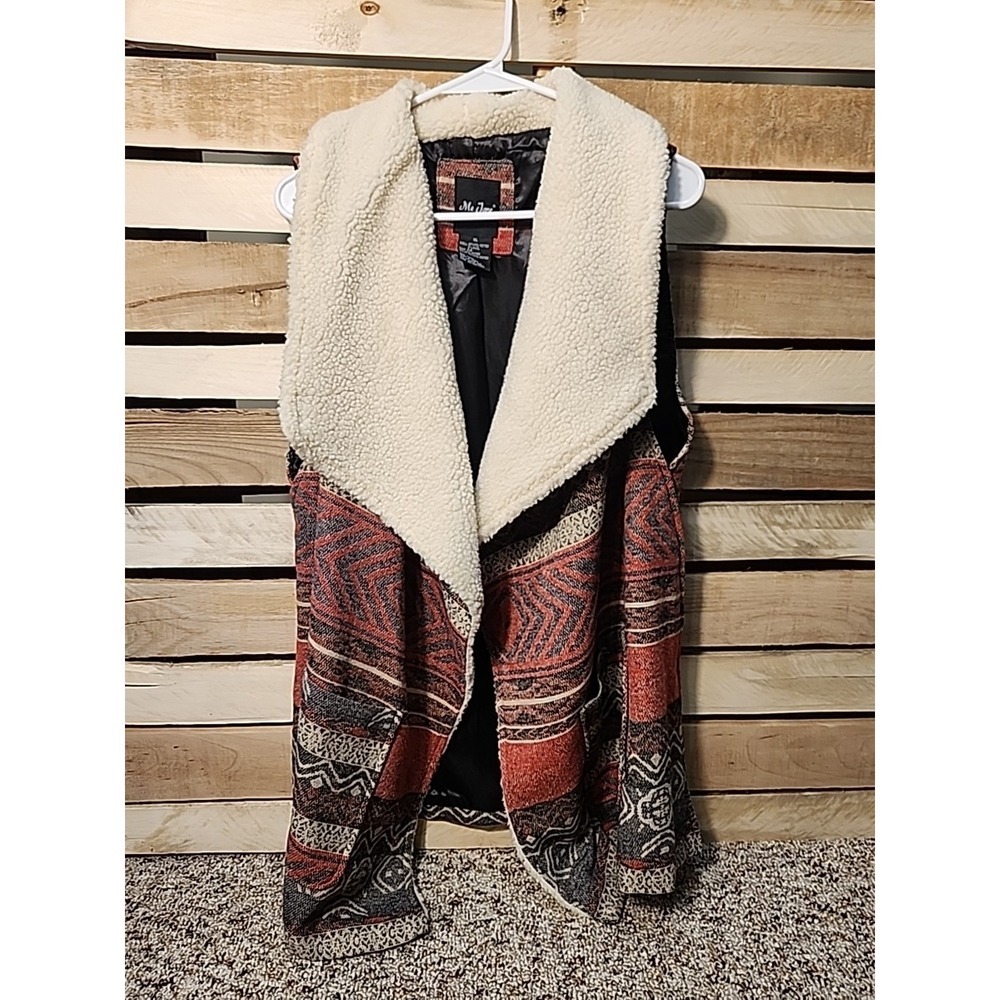 Me Jane Cream Sherpa Collar Tribal Print Vest